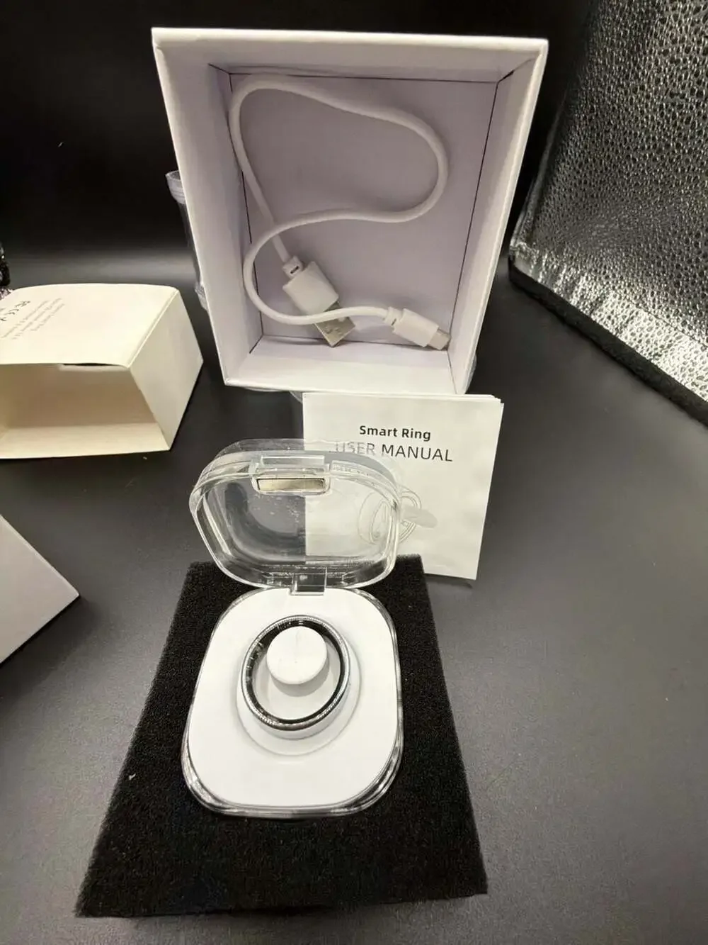 Smart Ring Health and Fitness Tracker Size 11 Silver with Charging Box